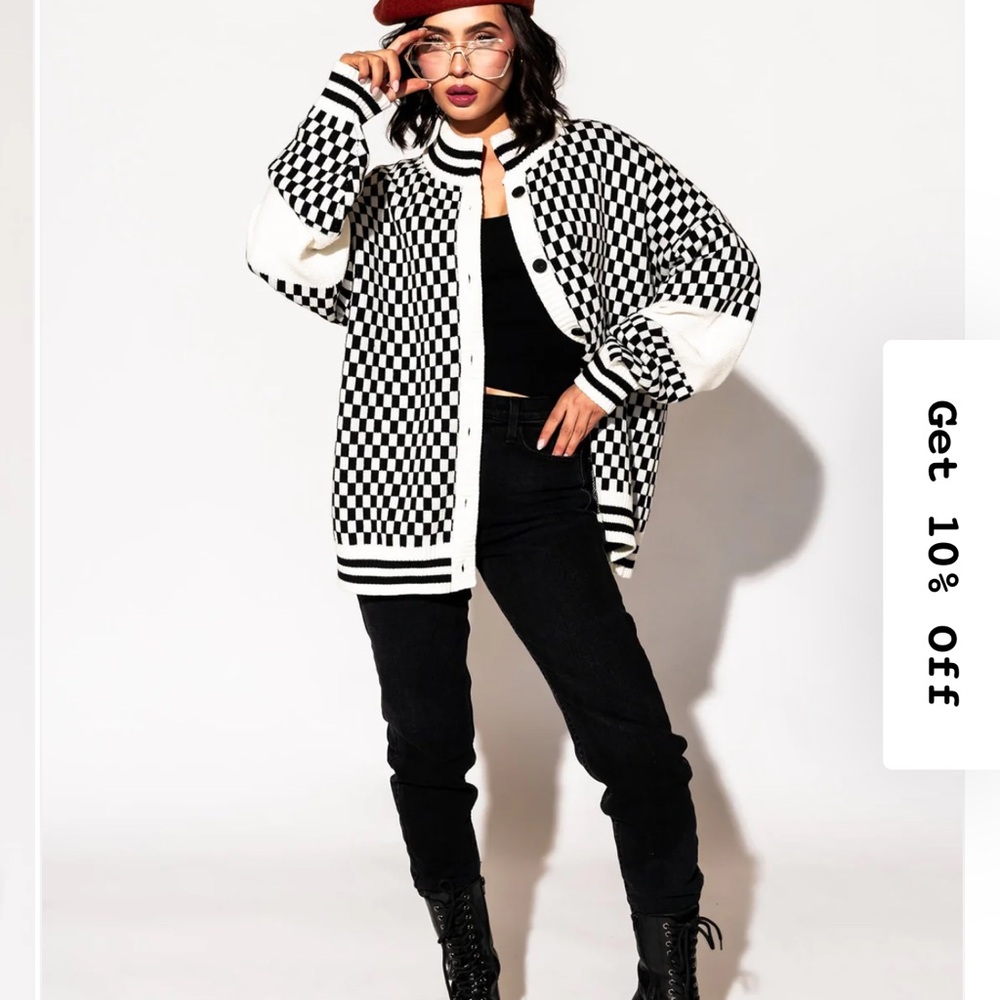 Dressed in LALA Black and White Checkered Cardigan